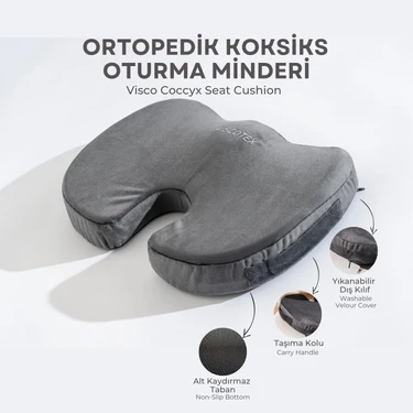 Visco Ortopedik, Kaydırmaz Tabanlı, Ofis, Araba, Koksiks Oturma Minderi,