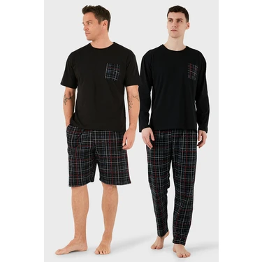 Buratti Pamuklu Regular Fit Kareli 2'li Paket Pijama Takımı Erkek Pijama Takımı