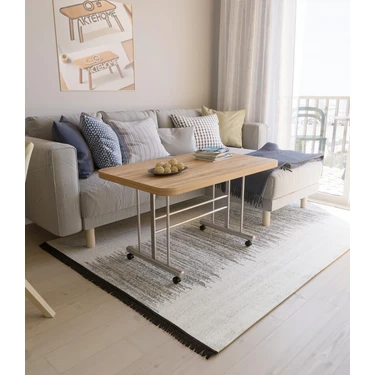 Akte Home Çok Amaçlı Tekerlekli Orta Sehpa Metal Ayaklı Masa 60X100