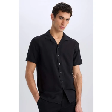 DeFacto Modern Fit Yazlık Polo Yaka Basic Düz Kısa Kollu Gömlek
