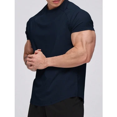 Genius Store Erkek Spor Tişört Running Sports Gym Reglan Oval Kesim Penye T-Shirt