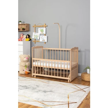 Bamgidoo Ahşap Beşik Anne Yanı Bebek Beşiği Organik (Boyasız) 60X120 - Uyku Setsiz Tek