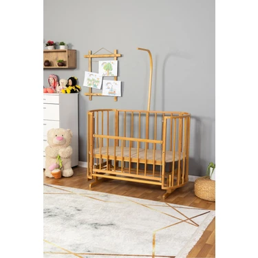Bamgidoo Ahşap Beşik Anne Yanı Beşik Doğal (Vernikli) 60X120 - Uyku Setsiz ve