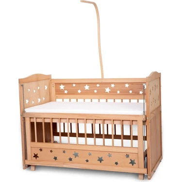 Bamgidoo Ahşap Beşik Anne Yanı Beşik Organik (Boyasız) 60X120 - Uyku Setsiz ve