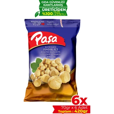 Paşa Kuruyemiş Kavrulmuş Fındık İçi 70 gr x 6 Adet (420