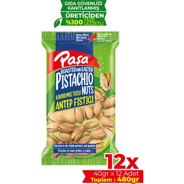 Paşa Kuruyemiş Kavrulmuş Antep Fıstığı 40 gr x 12 Adet (480