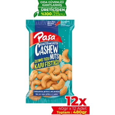 Paşa Kuruyemiş Kavrulmuş Kaju 480gr (40 gr x 12 Adet) (Tuzlu Kaju