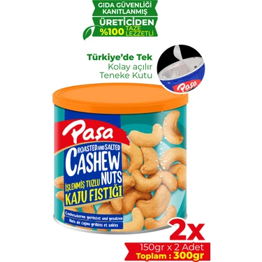 Paşa Kuruyemiş Kavrulmuş Kaju 300 gr (150 gr x 2) Teneke Kutu, Tuzlu Kaju