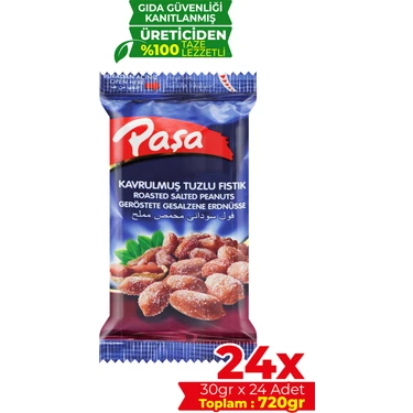 Paşa Kuruyemiş Kabuklu Kavrulmuş Tuzlu Fıstık 720 gr(24x30gr), Tuzlu Yer