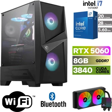 MSI Şafak Masaüstü Bilgisayar Ddr5 – Rtx 5060 8gb – Intel I7 14700KF  32GB - 64GB Ddr5 Ram – 1tb