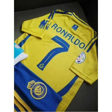 Sidas Cristiano Ronaldo Al-Nassr Sarı-Mavi Yeni Sezon Çocuk Forması 4lü Set Çorap+Biliklik