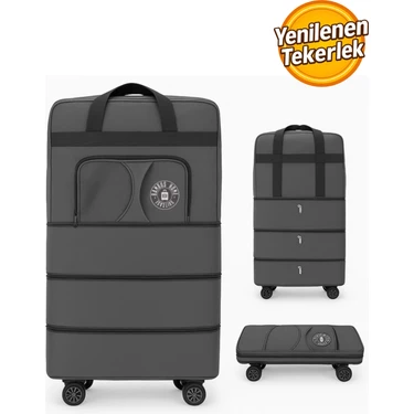 Bambus Home Premium Genişleyebilir 3 Körüklü Fermuarlı Tekerlekli El Valizi-Dev Boy