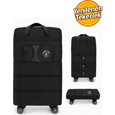 Bambus Home Premium Genişleyebilir 3 Körüklü Fermuarlı Tekerlekli El Valizi-Dev Boy