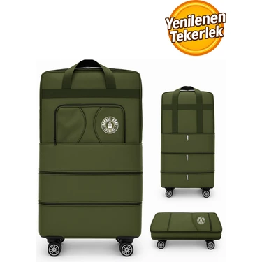 Bambus Home Premium Genişleyebilir 3 Körüklü Fermuarlı Tekerlekli El Valizi-Dev Boy
