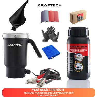 Kraftech Yeni Nesil Premium I Buharlı Araba Far Temizleme Ve Parlatma Seti I 12 V Akü Bağlantılı