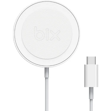 Bix BXMG15 15W Manyetik Kablosuz Şarj Cihazı Beyaz iPhone 12/13/14/15 Serisi ile
