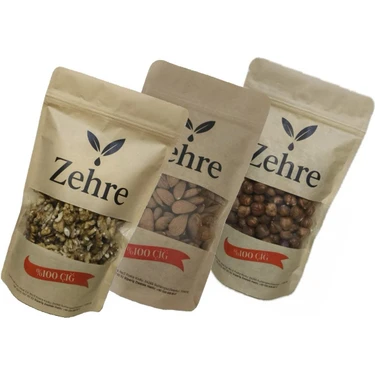 Zehre 3'lü Avantaj Paketi 250 gr Çiğ Badem İçi + 250 gr Çiğ Fındık İçi + 250 gr Ceviz