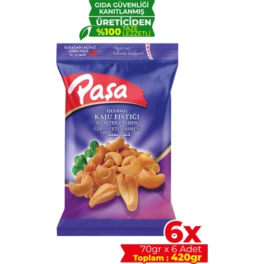 Paşa Kuruyemiş Kavrulmuş Kaju 420 gr (70 gr x 6 Adet) (Tuzlu Kaju