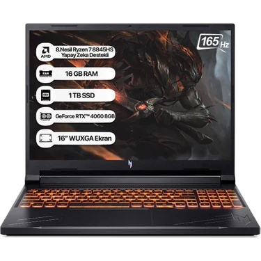 Acer Nitro V16 ANV16-41 Amd R7 8845HS 16GB 1tb SSD RTX4060-8GB Dos 16" Wuxga 165Hz Taşınabilir