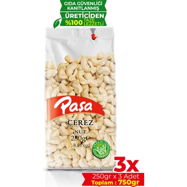 Paşa Kuruyemiş Çiğ Kaju 750 gr (250 gr x 3 Adet) - Tuzsuz Naturel Kaju
