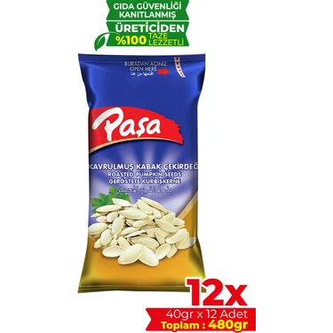 Paşa Kuruyemiş Kavrulmuş Kabak Çekirdeği 480 gr (40 gr x 12 Adet) (Tuzlu Kabak
