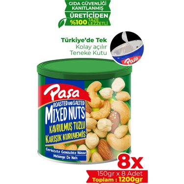 Paşa Kuruyemiş Kavrulmuş Karışık Kuruyemiş Teneke Kutu 150 gr x 8 Adet (1.