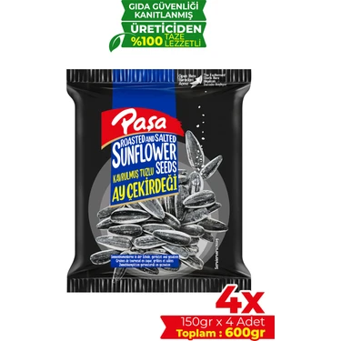 Paşa Kuruyemiş Kavrulmuş Tuzlu Ay Çekirdeği 150 gr X 4 Adet (600 gr) (Siyah Ay Çekirdeği,