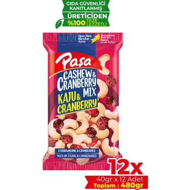 Paşa Kuruyemiş Çiğ Kaju & Turna Yemişi 40 gr x 12 Adet (Toplam 480