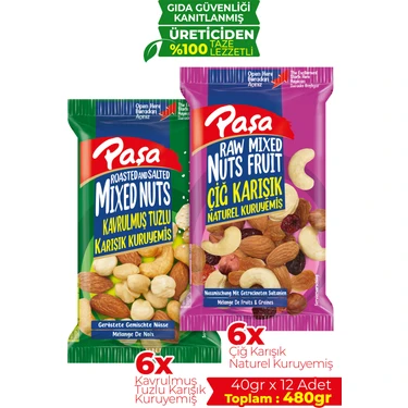 Paşa Kuruyemiş Karışık Süper Mix Kuruyemiş 40 gr x 12 Adet (Toplam 480