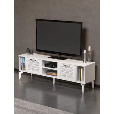 Tv Sehpası Tv Ünitesi Beyaz Gümüş 160 cm Linya
