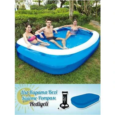 Bestway Mega Boy Dikdörtgen Şişme Çocuk Havuzu 262 x 175 x 51 cm Pompa ve Havuz Örtüsü