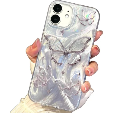 Apple iPhone 12 - 12 Pro Kılıf Parlak Hologramlı Kelebek Desenli Darbe Emici Kamera Korumalı