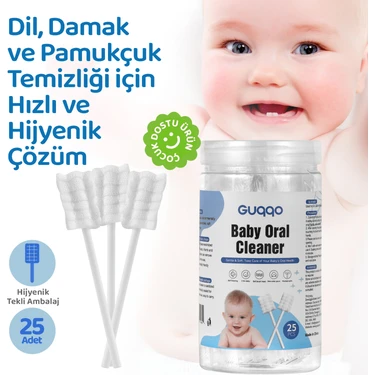 Guqqo Bebek Agız Temizleme Çubuğu, 25 Adet, Yenidoğan Dil Pamukçuk Temizleyici, Bebek Diş