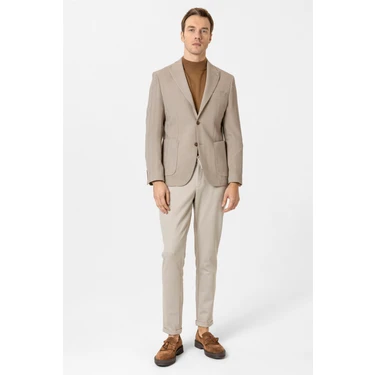 Bej Slim Fit Düz Sivri Yaka 6 Drop