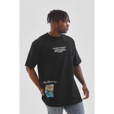 Unisex Bisiklet Yaka Baskılı Oversize
