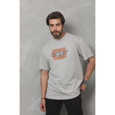 Civarda Moda Unisex Bisiklet Yaka Baskılı Oversize