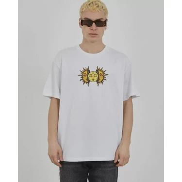 Unisex Bisiklet Yaka Baskılı Oversize