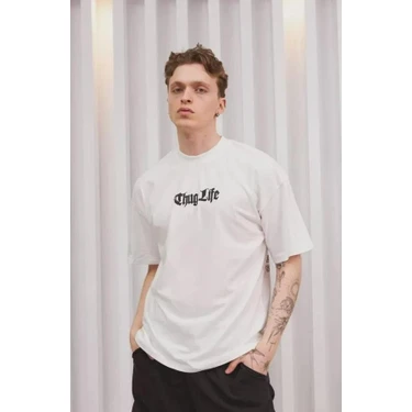 Unisex Bisiklet Yaka Baskılı Oversize