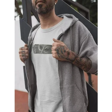 Unisex Bisiklet Yaka Baskılı Oversize
