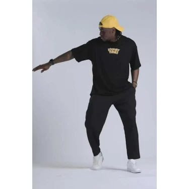 Unisex Bisiklet Yaka Baskılı Oversize