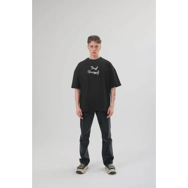 Unisex Bisiklet Yaka Baskılı Oversize