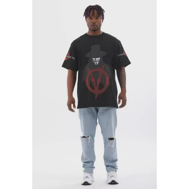 Unisex Oversize Baskılı Bisiklet Yaka