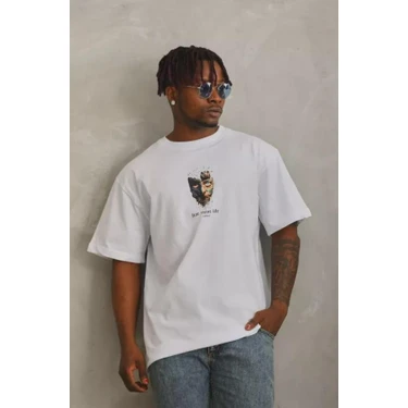 Unisex Oversize Baskılı Bisiklet Yaka
