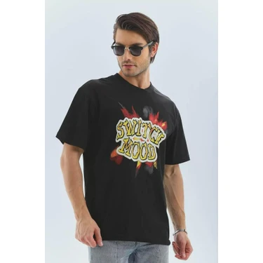 Unisex Oversize Baskılı Bisiklet Yaka