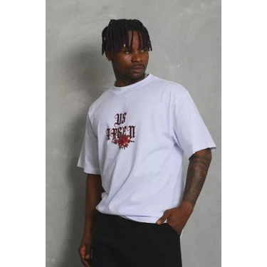 Unisex Oversize Baskılı Bisiklet Yaka
