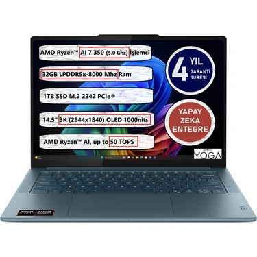 Lenovo Yoga Pro 7 14AKP10 Amd Ryzen Aı 7 350 32GB Ram 1tb SSD 14,5" OLED 83KG000GTR Freedos