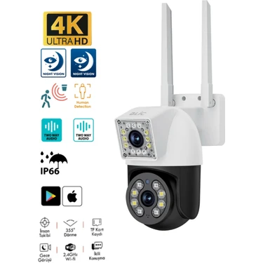 4mp Iç ve Dış Mekan Uyumlu Ip Kamera IP66 Sertifikalı Hareket Takip Dual Lens Güvenlik
