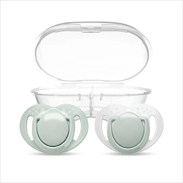 Mamajoo Ortodontik Emzik Seti 6 Ay+ Powder Green | İkili, Silikon, Damaklı | Sterilizasyon &