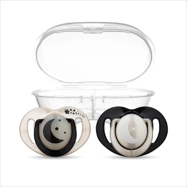 Mamajoo Ortodontik Emzik Seti 0 Ay+ Pearl & Black | İkili, Silikon, Damaklı | Sterilizasyon &