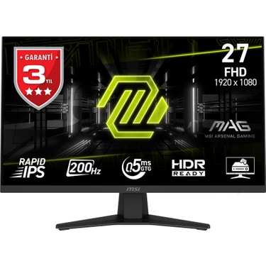Msı 27 Mag 274F 1920X1080 (Fhd) 16:9 Flat Rapıd IPS 200HZ 0.5ms (Gtg) Adaptıve-Sync Gamıng